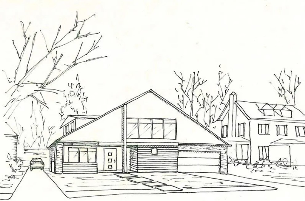 Рисунок карандашом 7 класс. Дом эскиз для рисования. Дом с забором карандашом. Дом рисунок карандашом легкий с гаражом. Рисунок дома с боку.