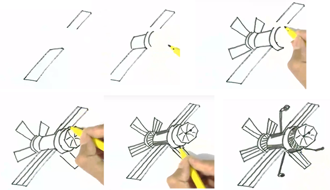 Как нарисовать спутник карандашом