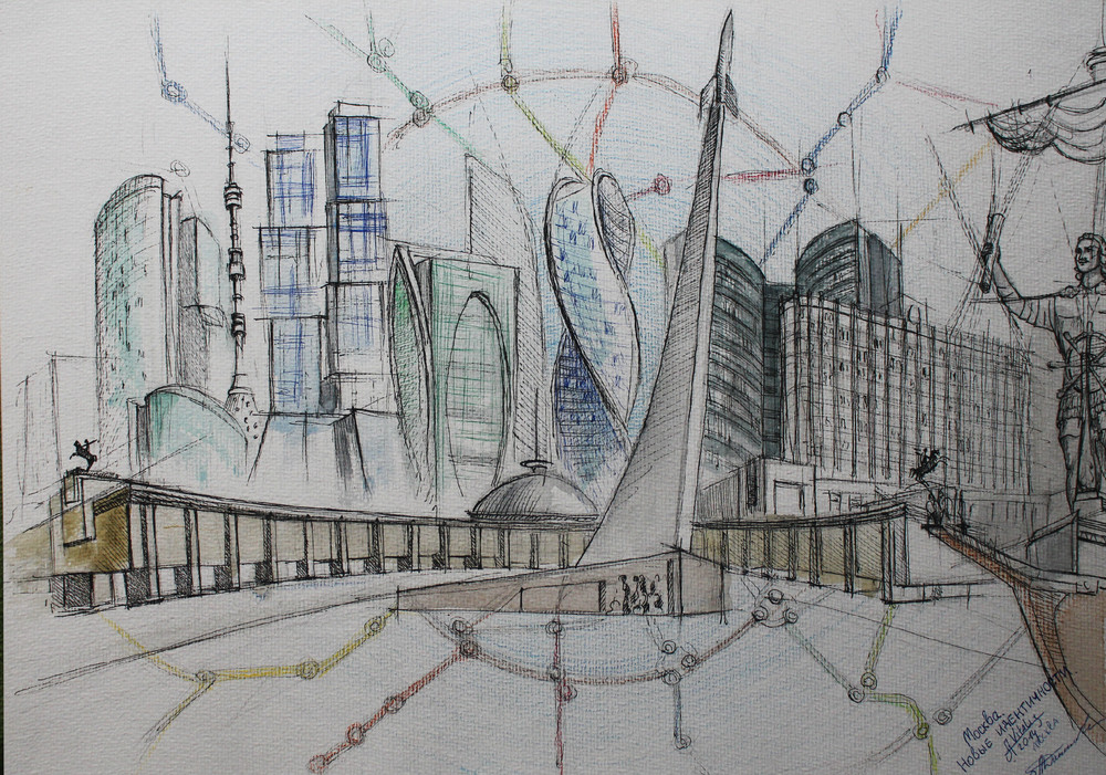 Рисунки современность. Гауди клаузура. Эскиз современного города. Эскиз города будущего. Современная архитектура рисунок.