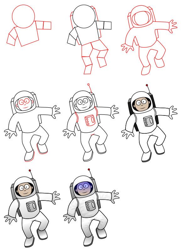 Космонавт рисунок поэтапно