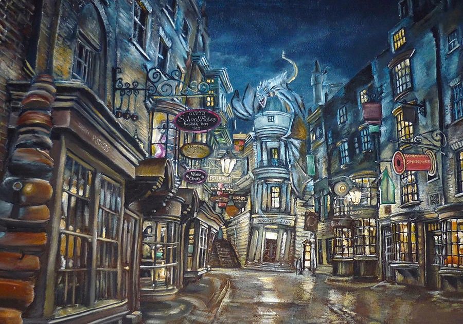 Поттер картины. Diagon Alley Гарри Поттер. Diagon Alley Harry Potter арт. Косая аллея Гарри Поттер. Кривой переулок Гарри Поттер.