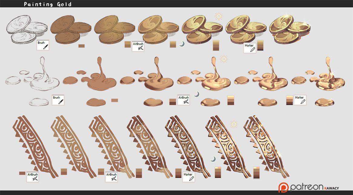 Как рисовать золото референс