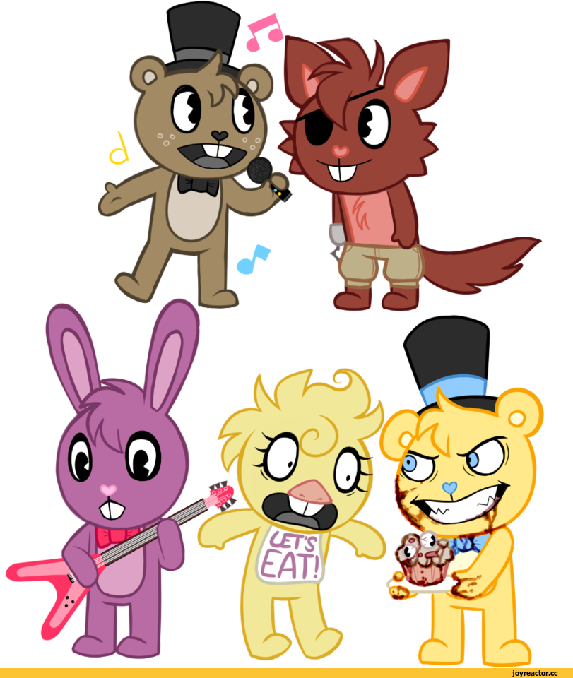 Друзья фредди 5 ночей. Хэппи 3 френдс FNAF. АНИМАТРОНИКИ HTF. Happy Tree friends ФНАФ. ФНАФ 1 милые.