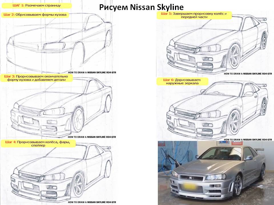 Поэтапная инструкция. Nissan Skyline r34 рисунок карандашом. Скайлайн рисунок поэтапно. Скайлайн рисунок карандашом поэтапно. Рисунок Ниссан Скайлайн пошагово.