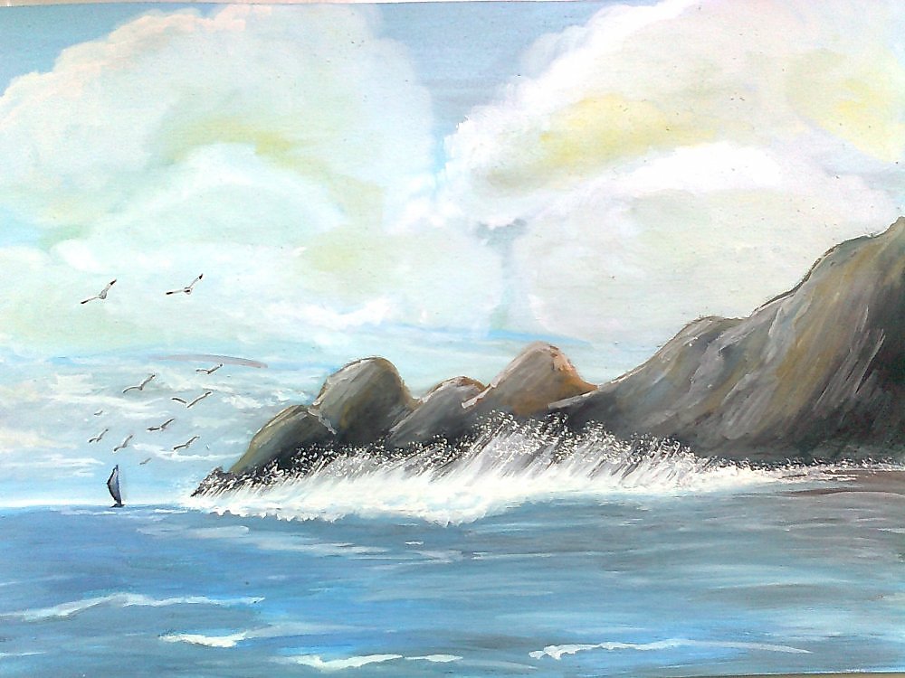 Море рисунок. Рисование морской пейзаж. Морской пейзаж гуашью. Морской пейзаж для рисования карандашом.