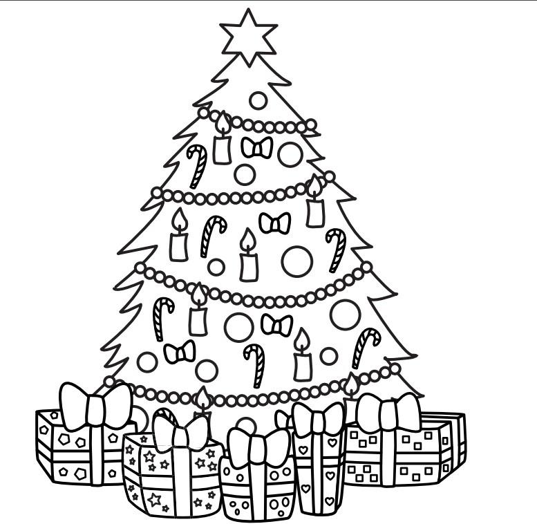 раскраска елка новогодняя с подарками