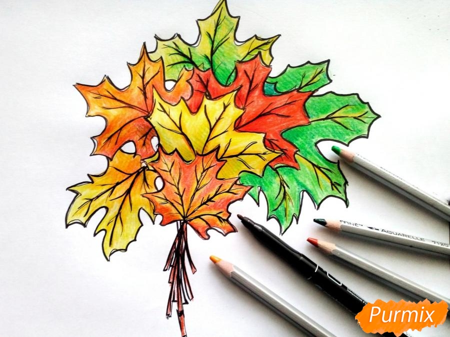 Рисуем букет из кленовых листьев - шаг 10