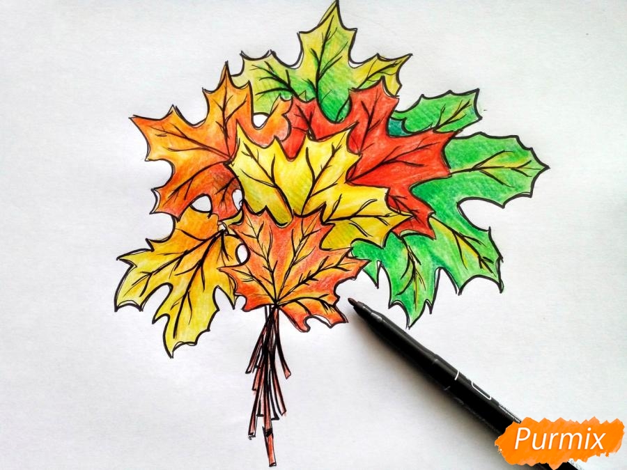 Рисуем букет из кленовых листьев - шаг 9