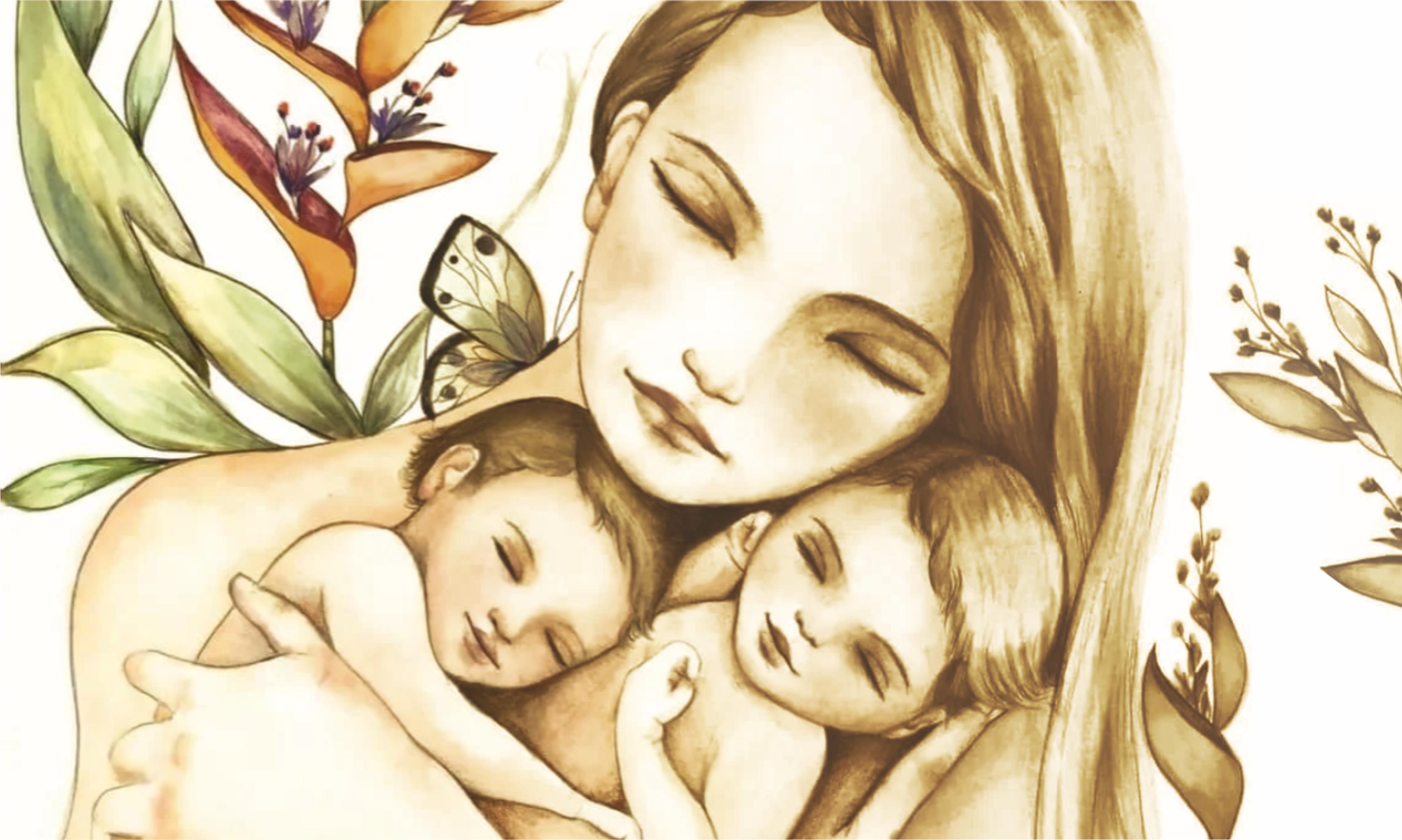 Рисунок мама и 2 сына