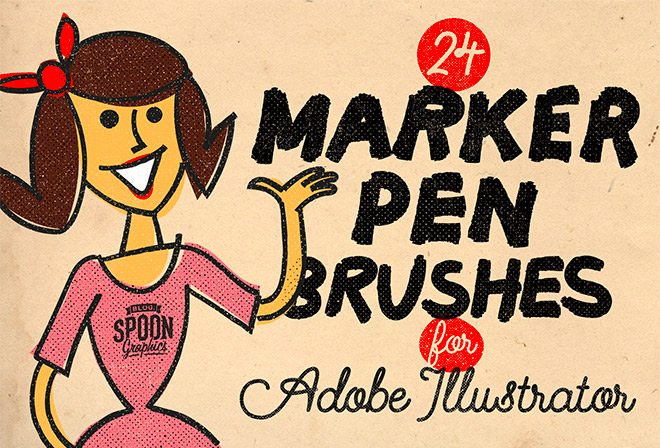 Free Pack of 24 Marker Pen Brushes for Adobe Illustrator