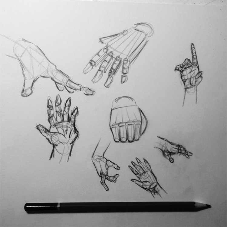 Hands with bones drawings