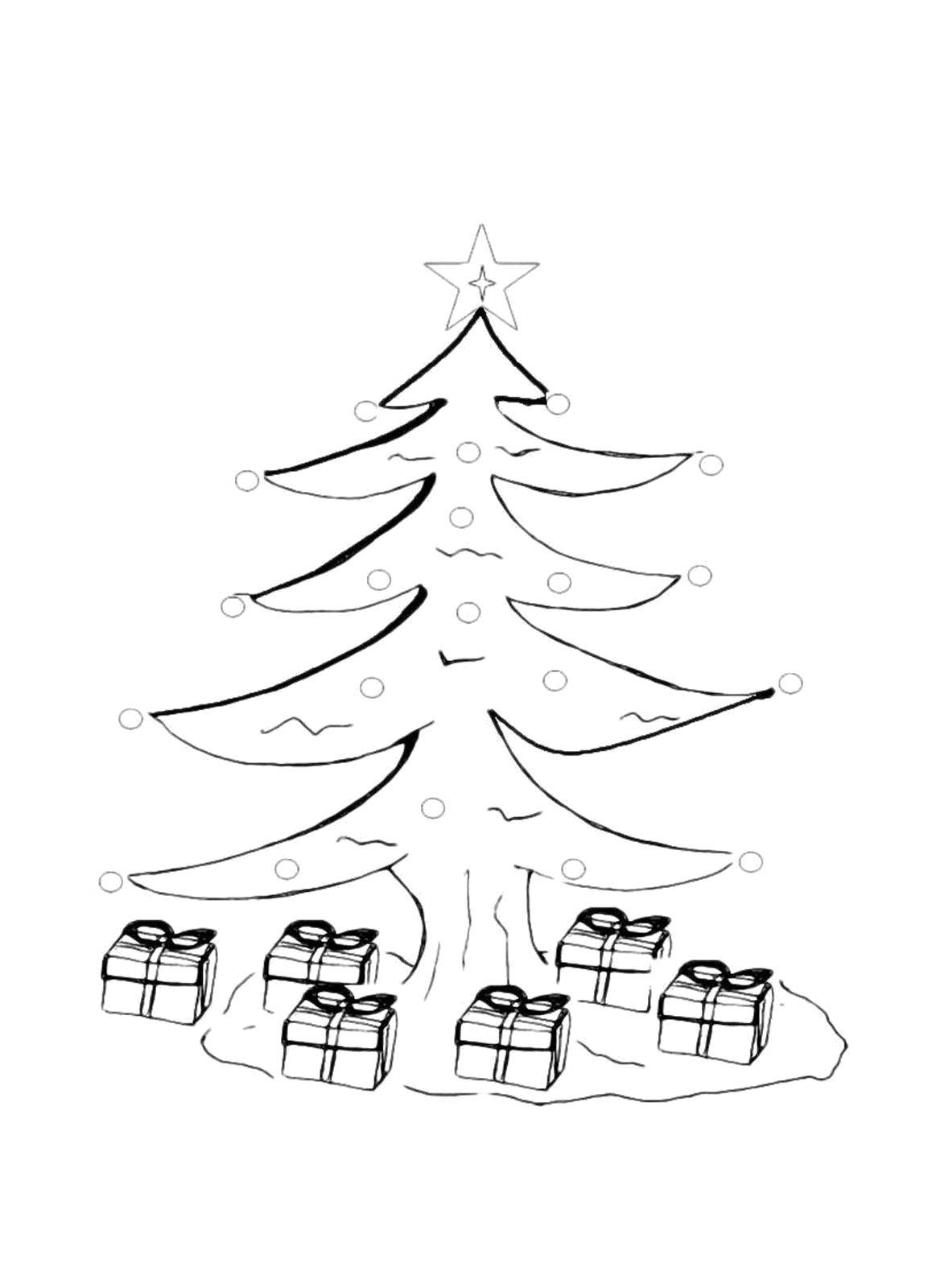 Нарисовать елочку новогоднюю маленькую. Новогодняя елка раскраска. Елка с подарками рисунок. Елка с подарками раскраска. Елка с подарками карандашом.