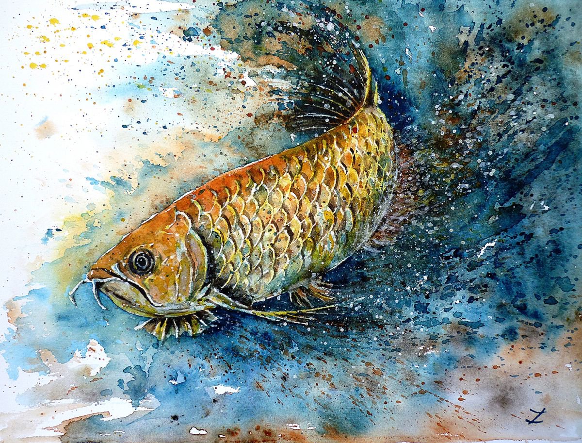 Полотно рыба. Картина рыба Арована. Арована акварель. Арованы картина китайская живопись. Картины маслом рыба Арована.