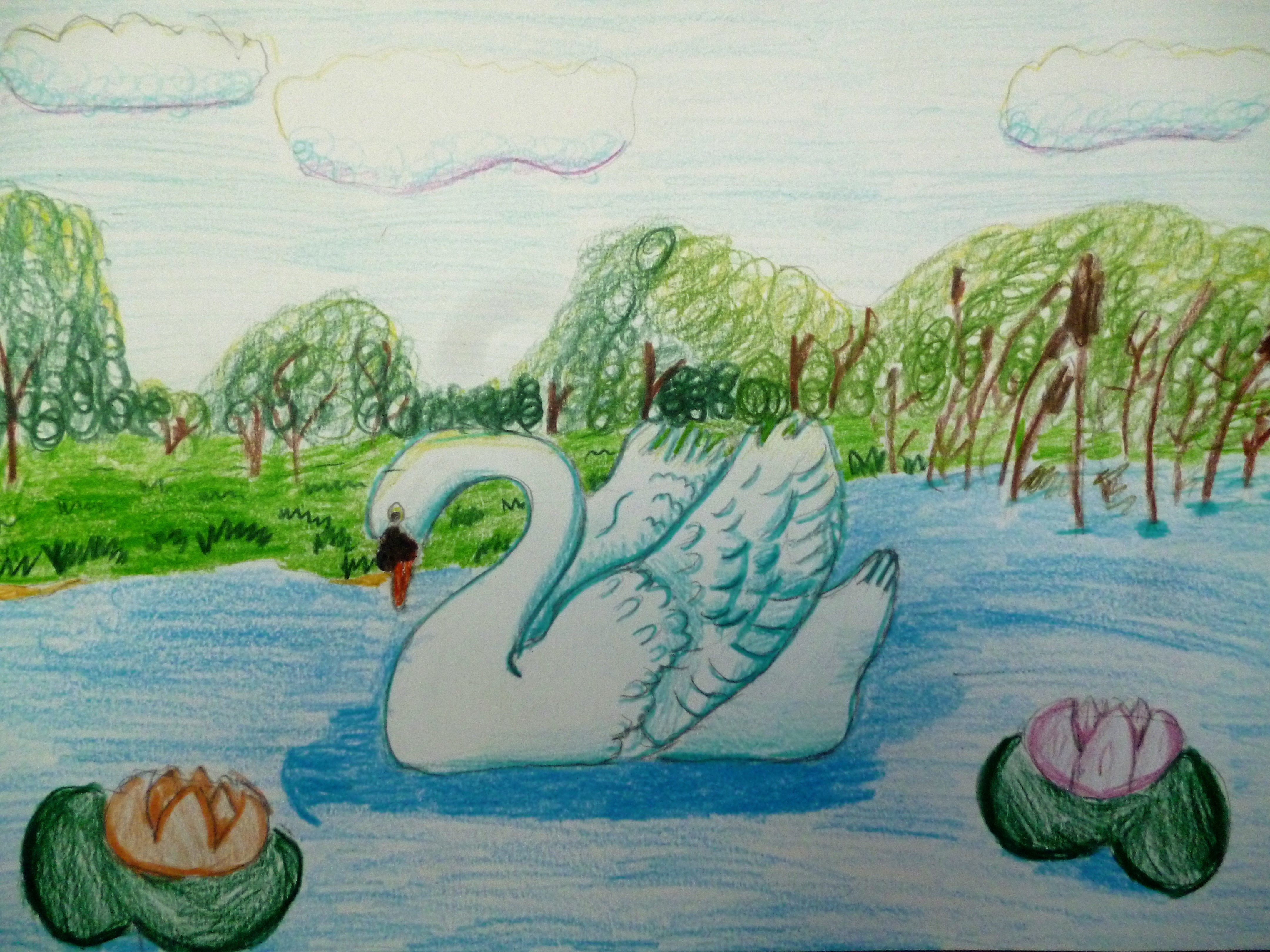 Лебедь детский рисунок