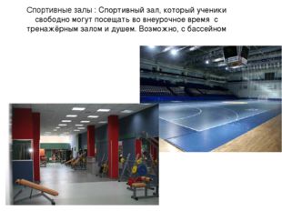Спортивные залы : Спортивный зал, который ученики свободно могут посещать во