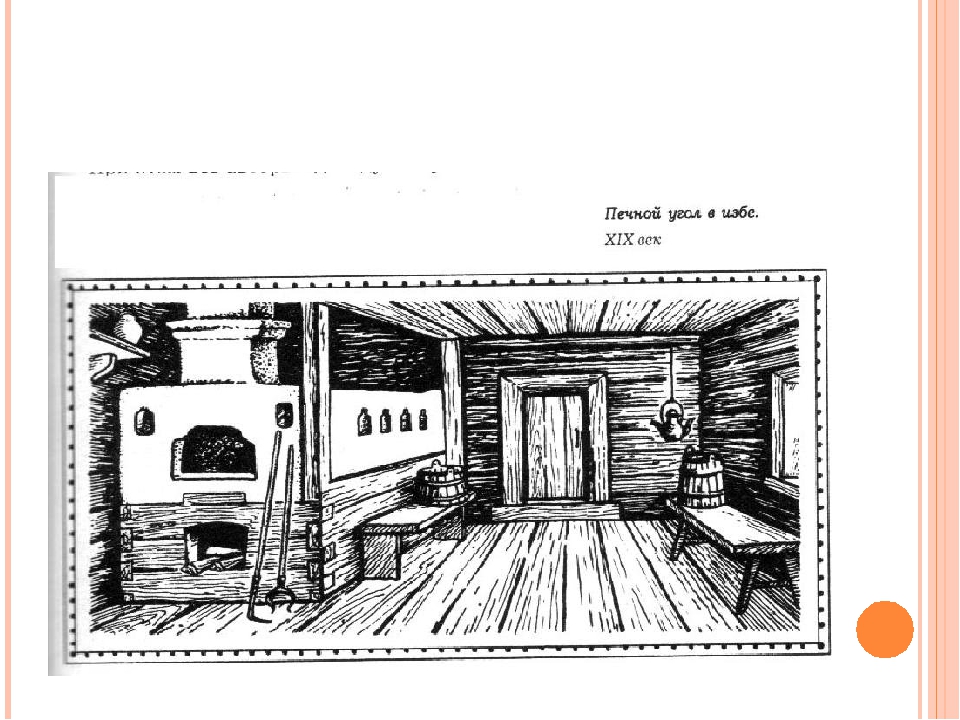 Изба внутри рисунок. Печной угол в русской избе. Убранство русской избы схема. Нарисовать крестьянскую избу внутри. Угол избы с печкой рисунок.