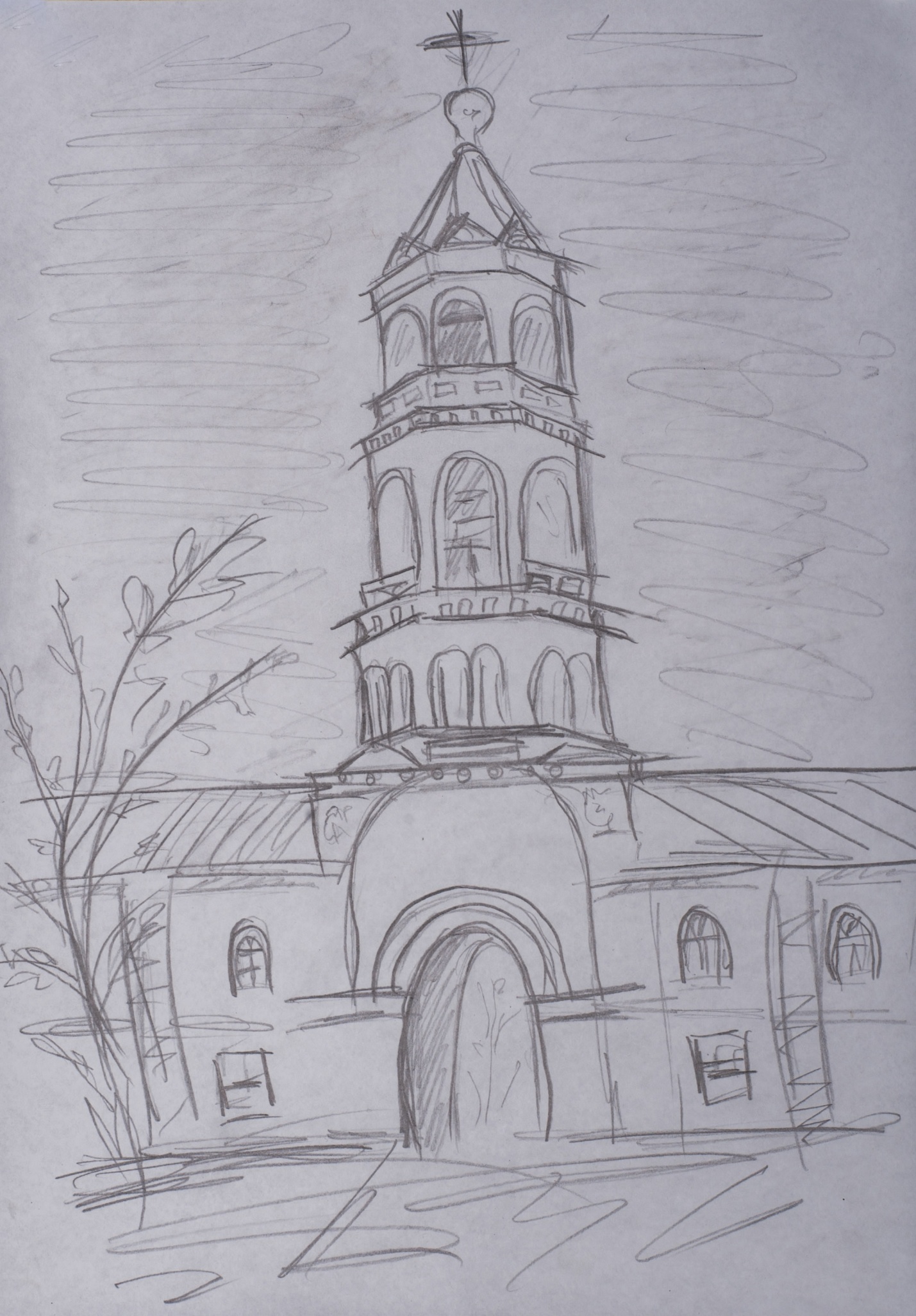 Церковь рисунок карандашом