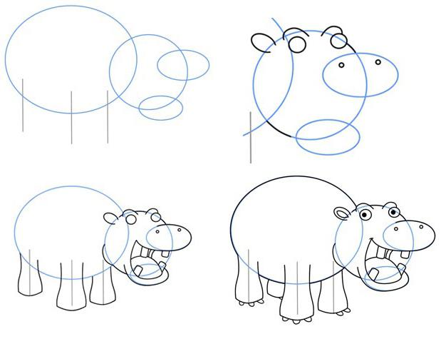 как нарисовать бегемота для детей 