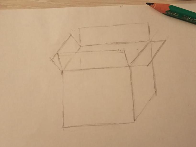 Как нарисовать коробку. Шаг 2.