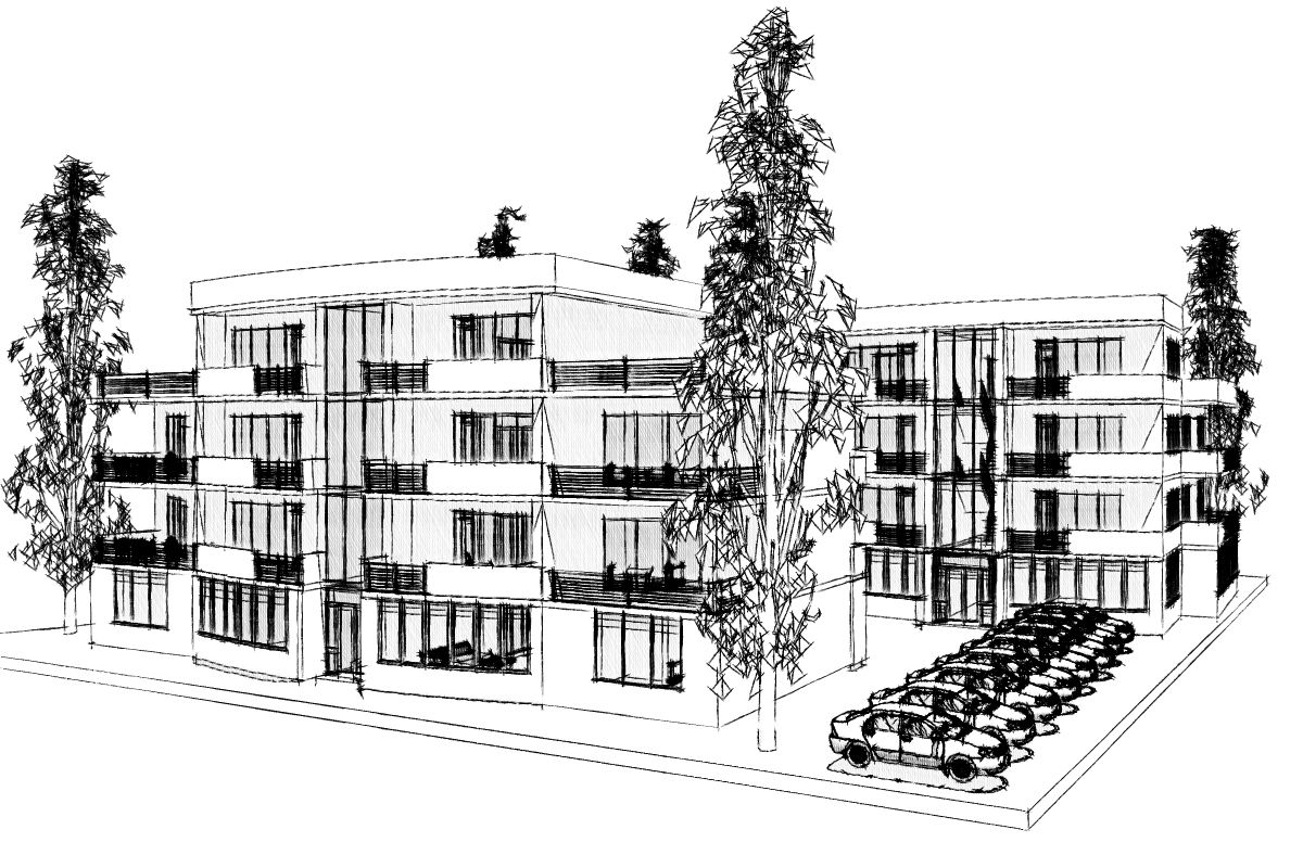 Рисунок многоквартирного дома карандашом