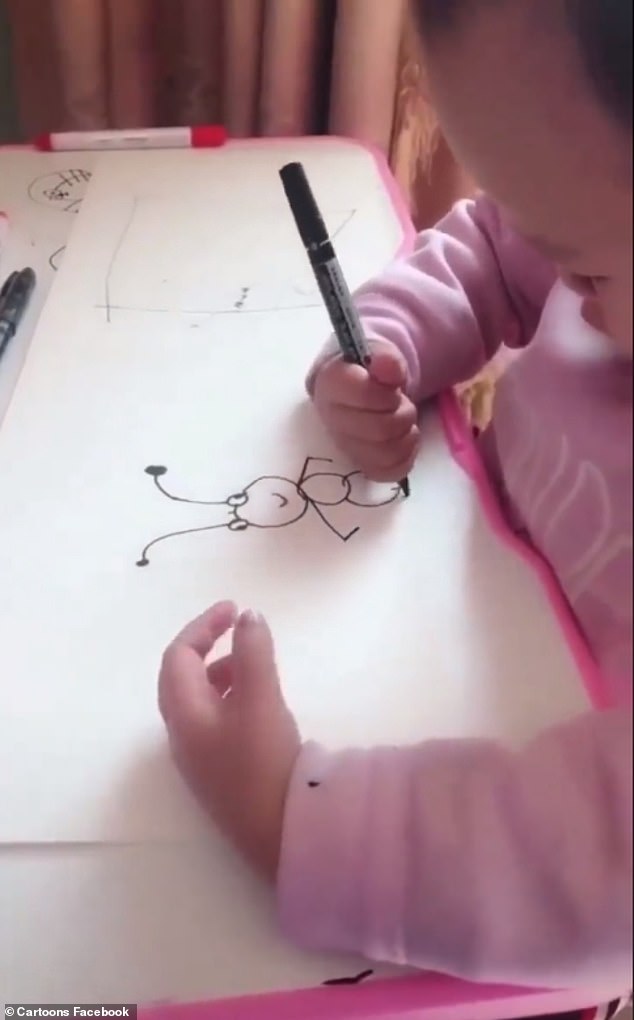 Beginning by drawing perfect shapes before joining the together, the child quickly creates an ant at an impressive speed in the two minute video