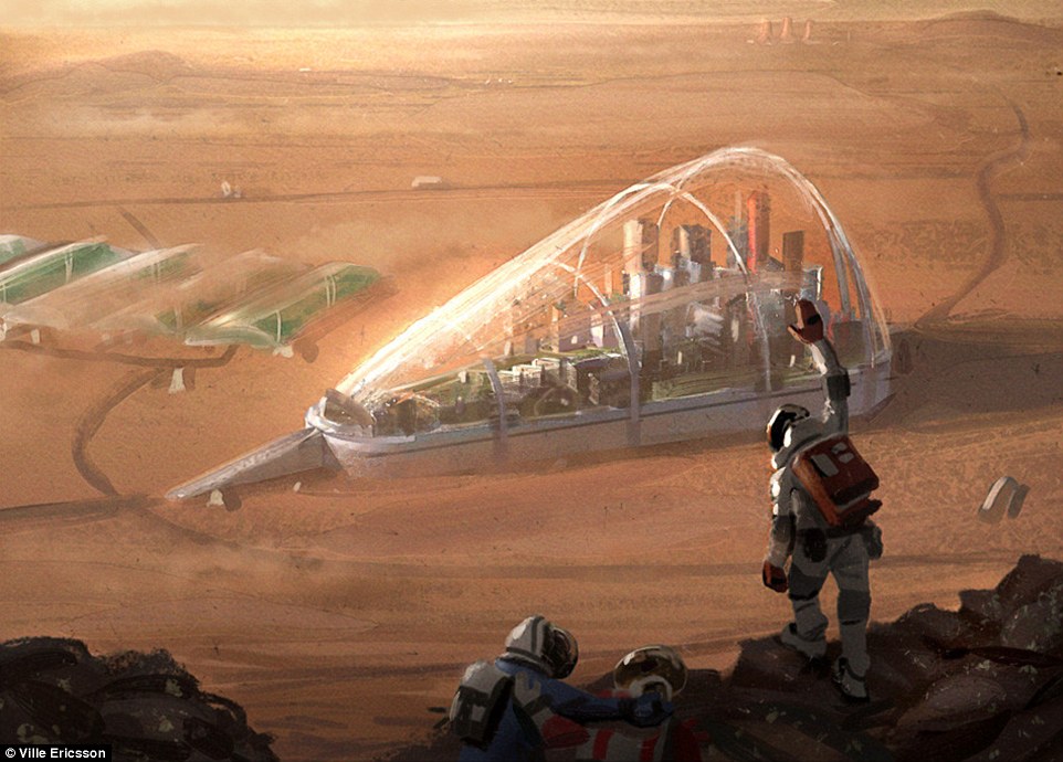 Swedish concept artist Ville Ericsson has revealed his amazing drawings of a futuristic colony on Mars. He envisions a large dome-like structure (shown) being used to house a city on the surface