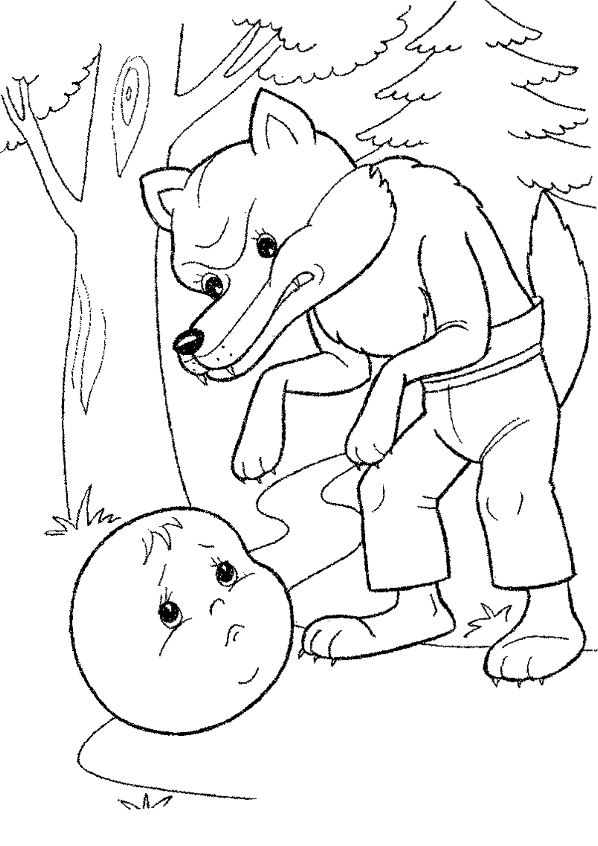 Сказка Колобок волк раскраска