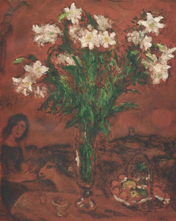 1 Марк Шагал Белые цветы на красном фоне 1970
