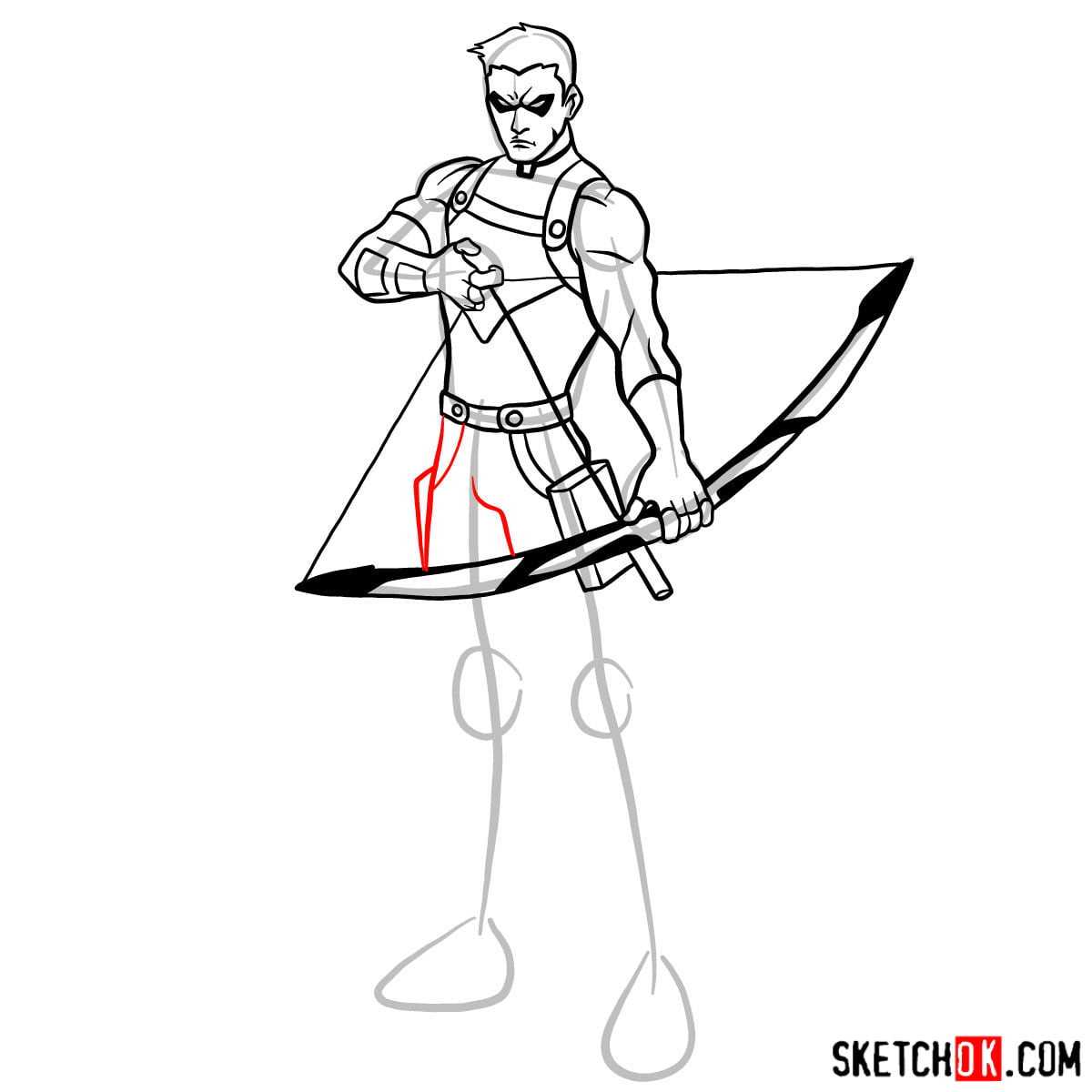 Как нарисовать Красную стрелу (DC) — шаг 12