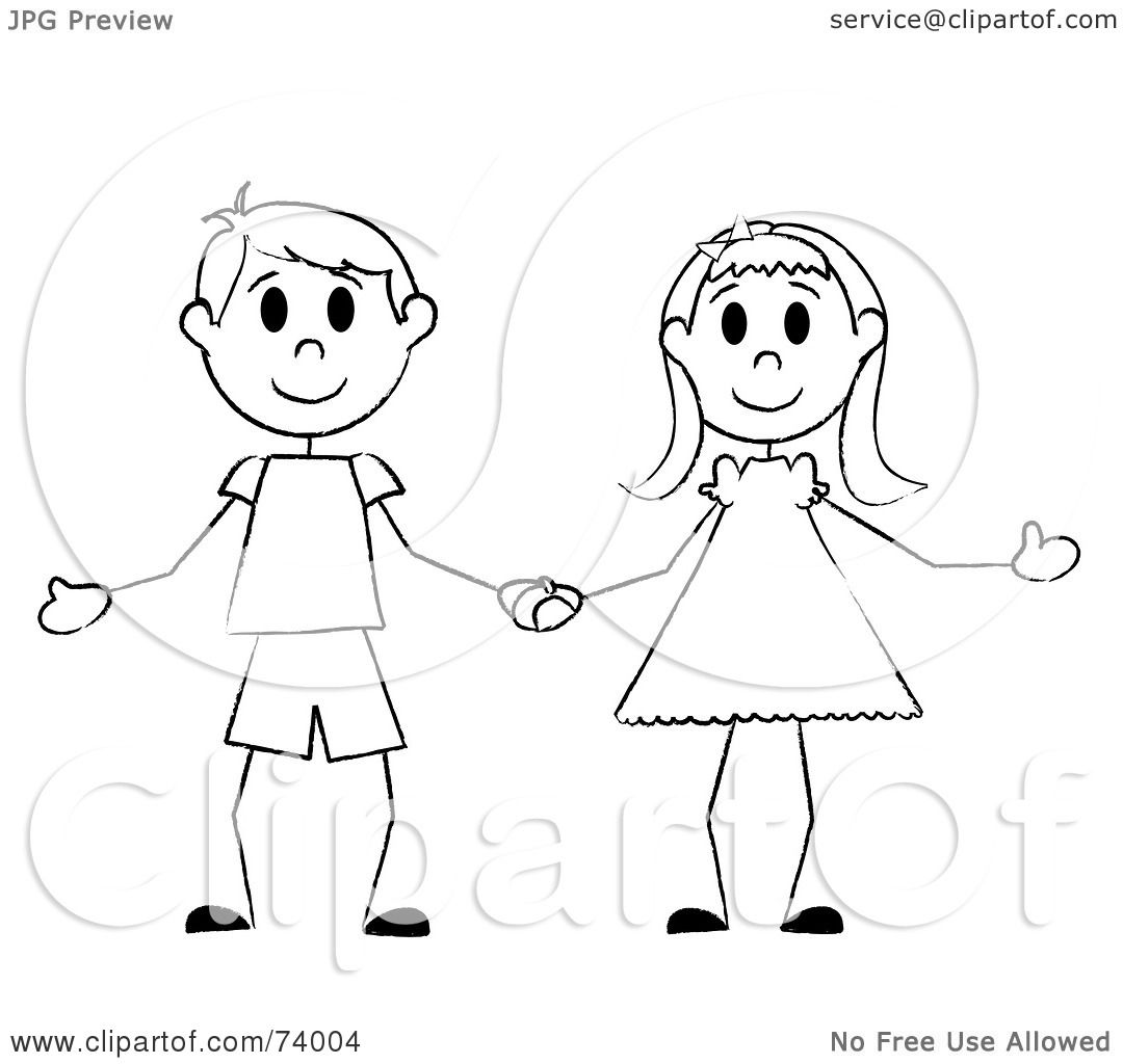 Нарисовать девочку и мальчика держащихся за руки