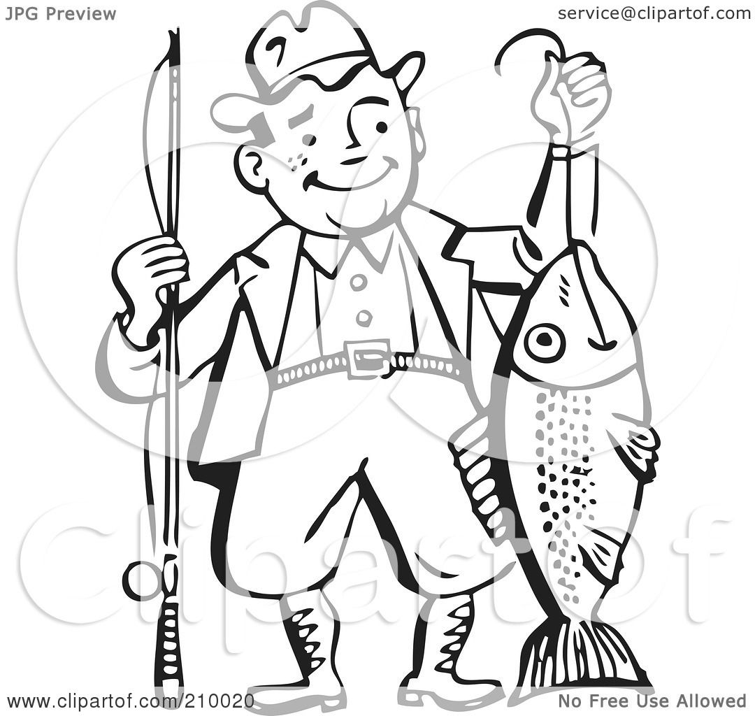 Раскраска Рыбак с рыбой