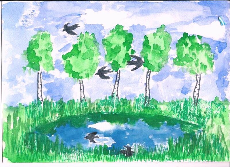 На пруде - Горбунова Ольга, 8 лет, Тема -- Рисунок, г. Сургут.jpg