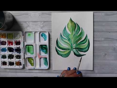 Как нарисовать тропический лист акварелью. 365 арт дней. День 7
