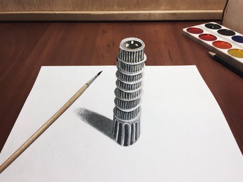 Пизанская башня в 3D / Watercolor speed painting - 3D Tower of Pisa