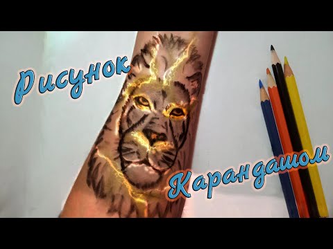 Рисунок на руке / Голова льва карандашом.