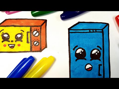 Как нарисовать холодильник и микроволновку  KAWAII.Рисовалки и раскраски для детей от LOLLI MOLLI