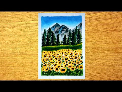 How to draw easy landscape of mountain flowers 