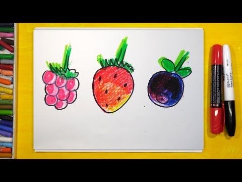 Как нарисовать 3 сладкие ягоды (Малина, Клубника, Черника), Урок рисования для детей от 3 лет