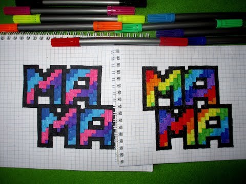 Как нарисовать по клеточкам в тетради Слово Мама - открытка для мамы Пиксель Арт