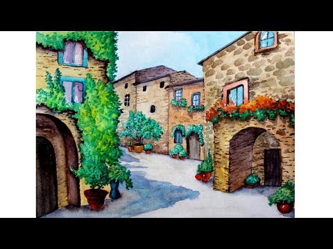 Пейзаж поэтапно акварелью/Рисуем итальянскую улицу