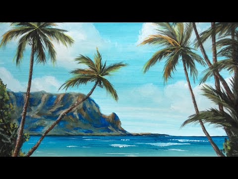 Остров с пальмами гуашью (eng sub) Drawing island with palm trees