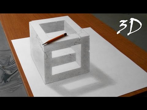 Как нарисовать простой 3д рисунок карандашом - каменный куб.