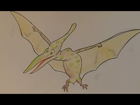 Как рисовать карандашом, как нарисовать динозавра, Hand drawing, Pteranodon, colour pencil drawing