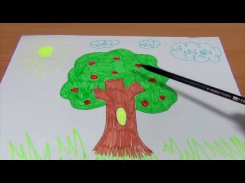 Обучающее видео для детей УЧИМСЯ РИСОВАТЬ ДЕРЕВО. Рисуем КАРАНДАШОМ ПОЭТАПНО дерево и разукрашиваем.