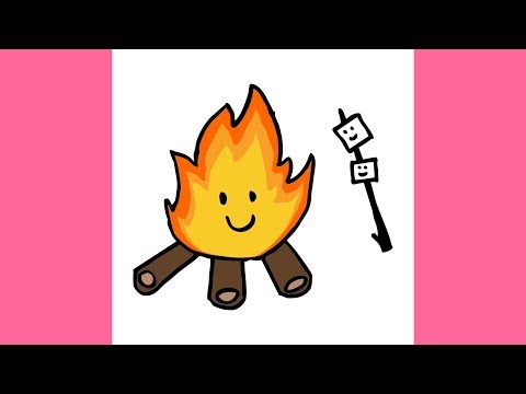 How to draw Campfire with Marshmallo step by step cute and easy