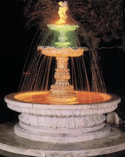 children playing marble carved water fountain drawing