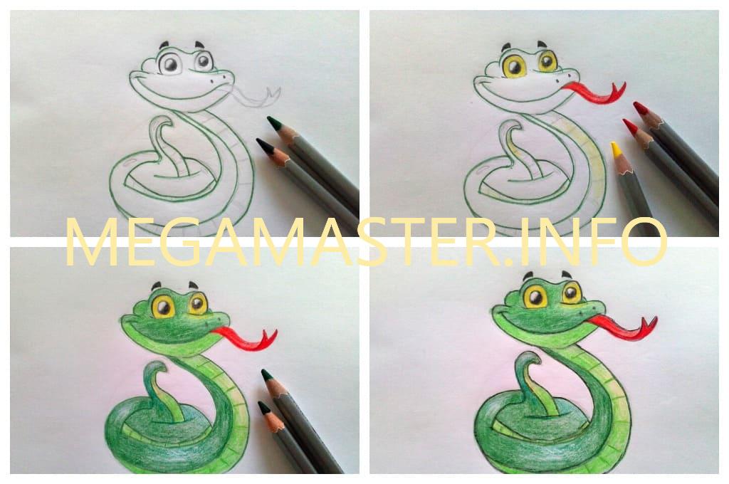 Как легко изобразить змейку карандашами пошагово (Шаг 2)