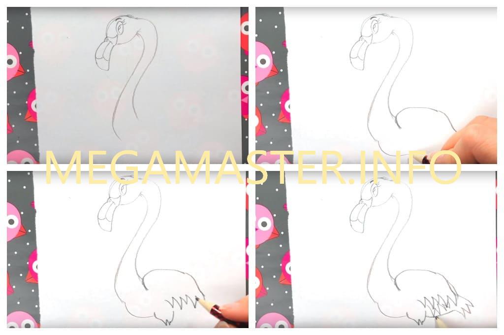 Как нарисовать фламинго карандашом (Шаг 2)