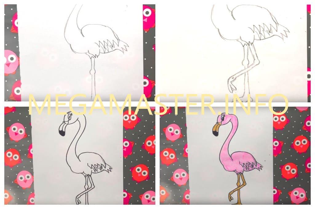 Как нарисовать фламинго карандашом (Шаг 3)