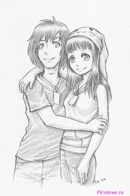 Картинки нарисованные карандашом парень и девушка обнимаются (15)